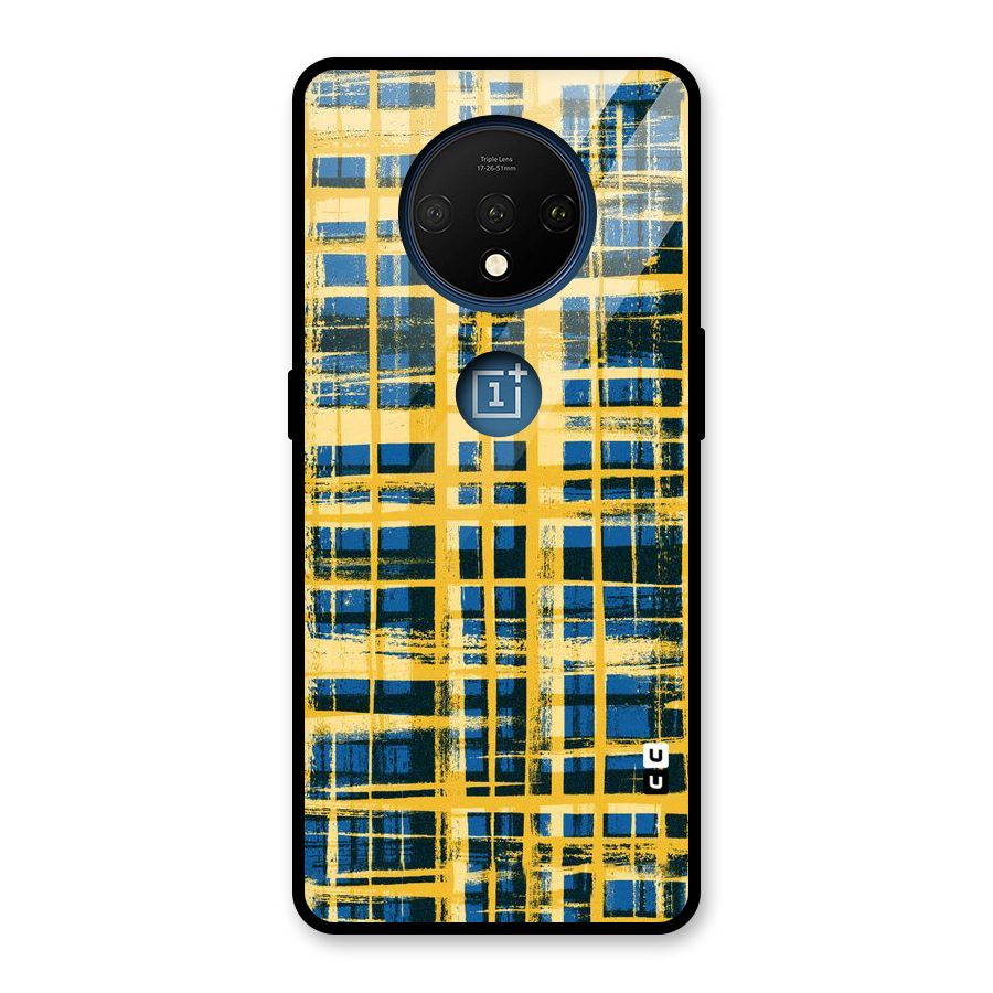 Yellow Rugged Check Design Glass Back Case for OnePlus 7T
