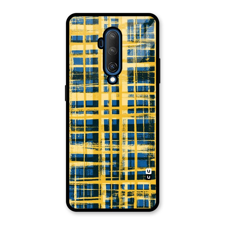 Yellow Rugged Check Design Glass Back Case for OnePlus 7T Pro