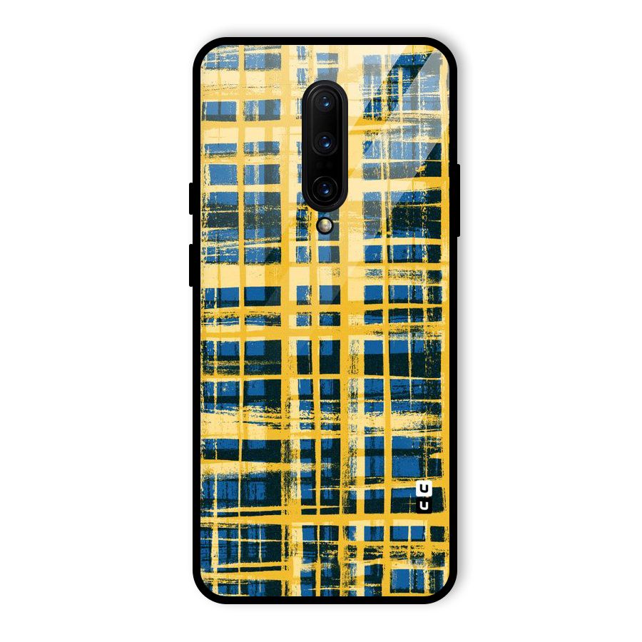 Yellow Rugged Check Design Glass Back Case for OnePlus 7 Pro