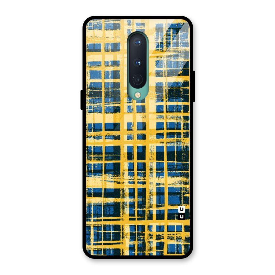 Yellow Rugged Check Design Glass Back Case for OnePlus 8