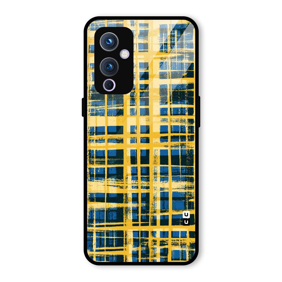 Yellow Rugged Check Design Glass Back Case for OnePlus 9