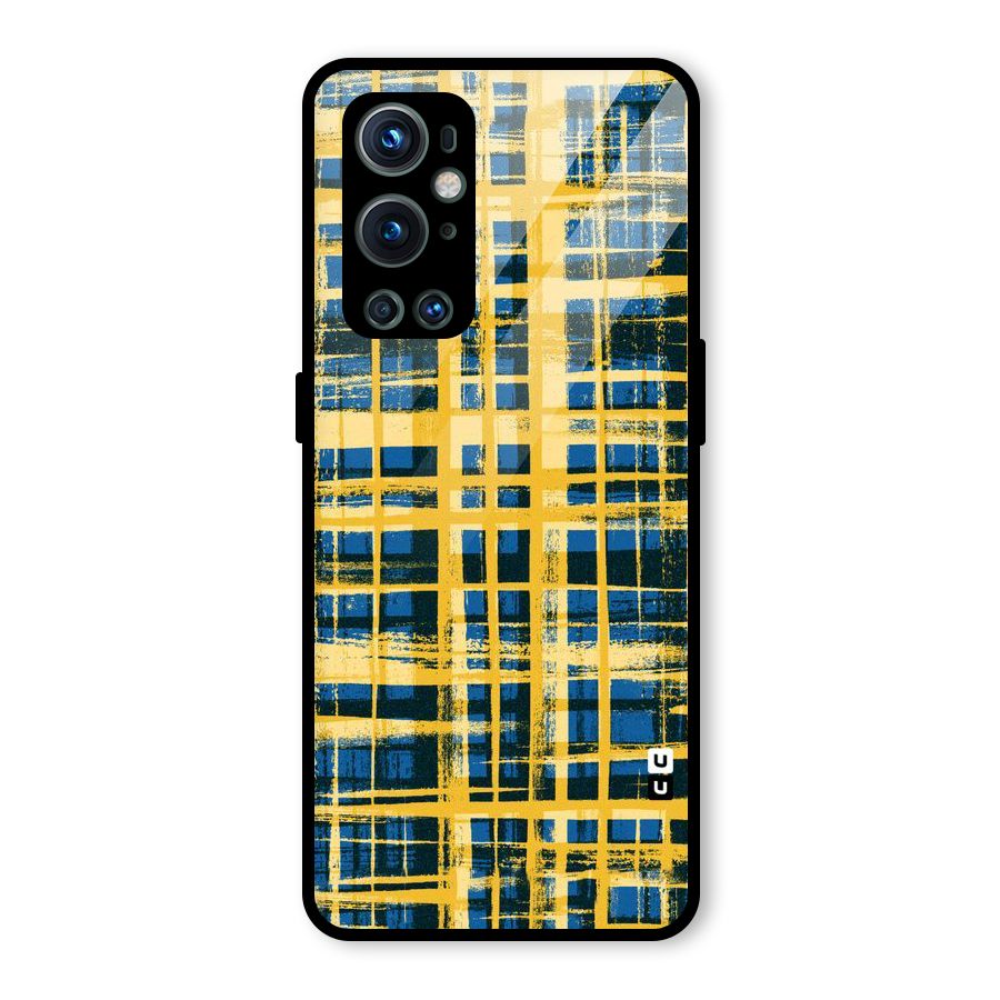 Yellow Rugged Check Design Glass Back Case for OnePlus 9 Pro