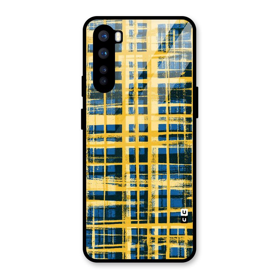 Yellow Rugged Check Design Glass Back Case for OnePlus Nord