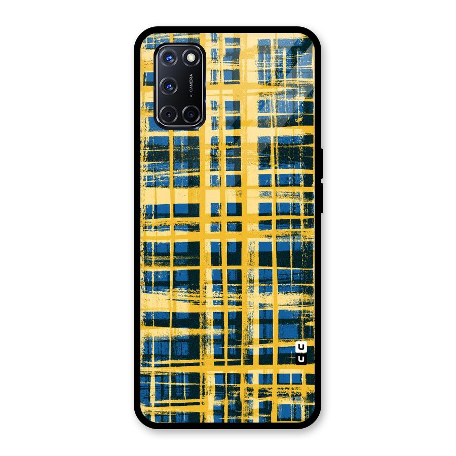Yellow Rugged Check Design Glass Back Case for Oppo A52