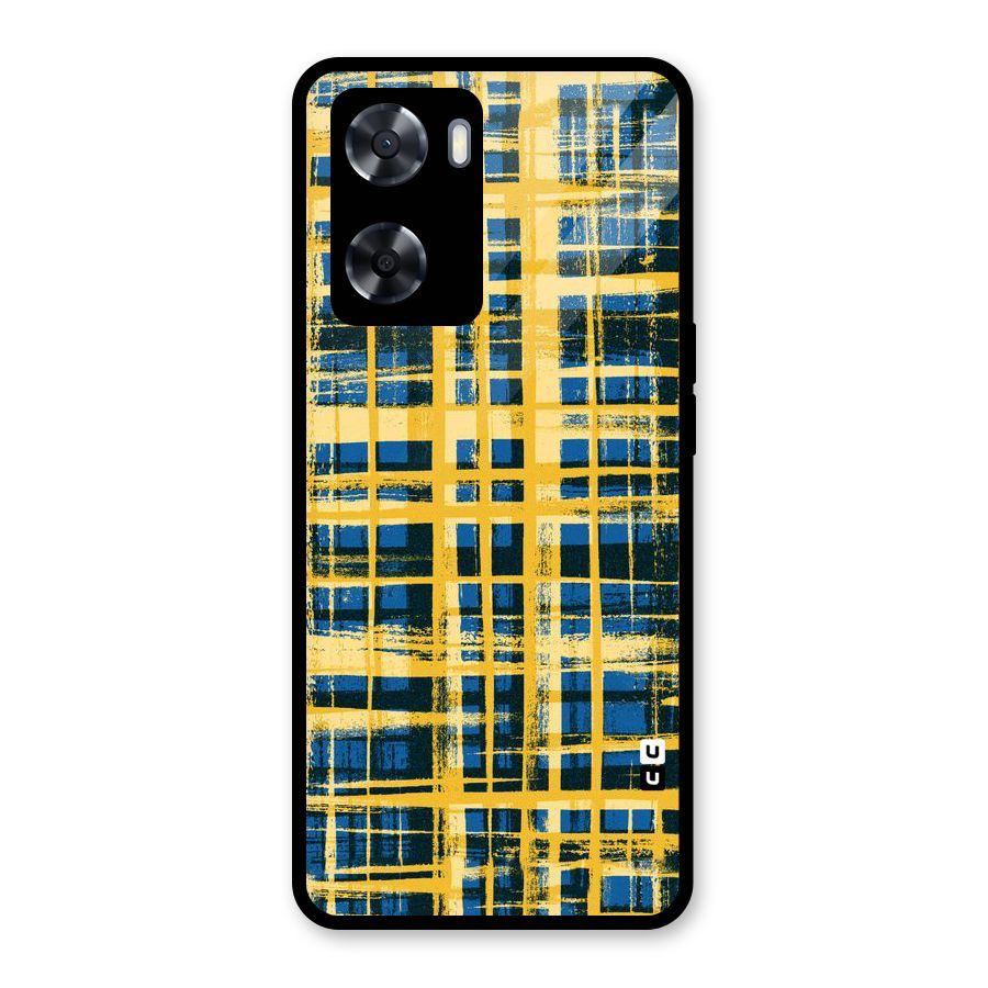 Yellow Rugged Check Design Glass Back Case for Oppo A57 2022