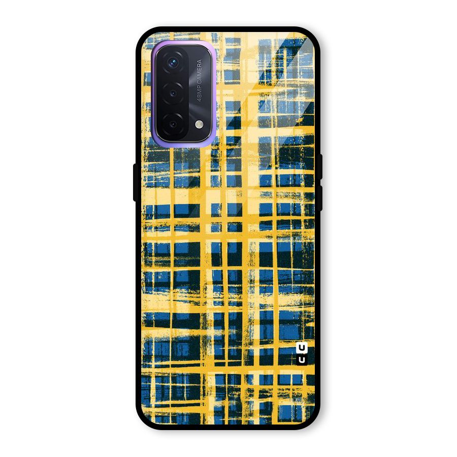 Yellow Rugged Check Design Glass Back Case for Oppo A74 5G