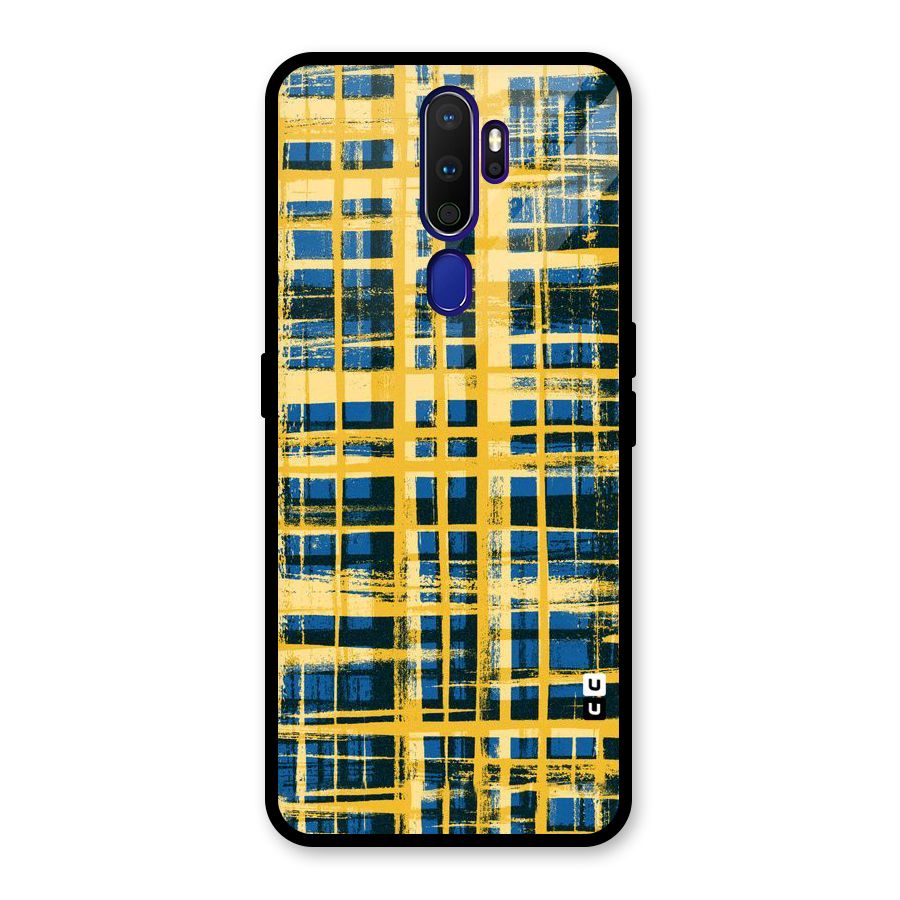 Yellow Rugged Check Design Glass Back Case for Oppo A9 (2020)