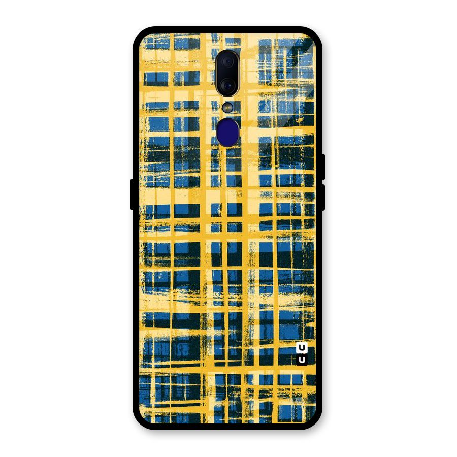Yellow Rugged Check Design Glass Back Case for Oppo F11