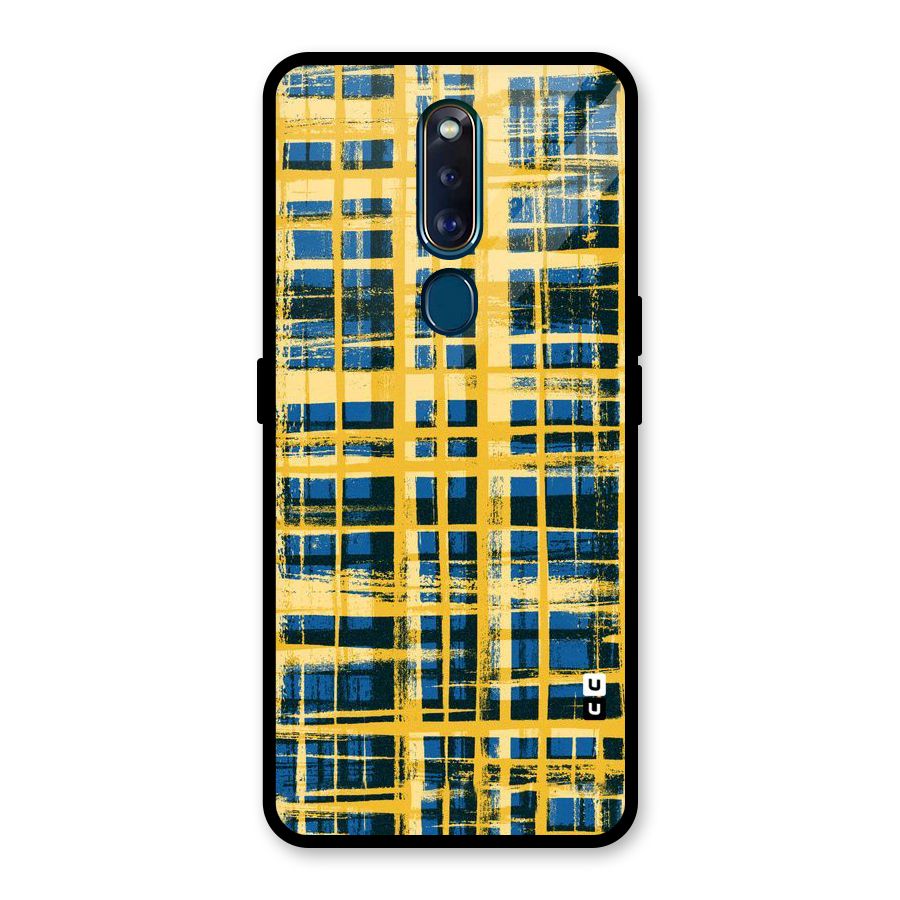 Yellow Rugged Check Design Glass Back Case for Oppo F11 Pro