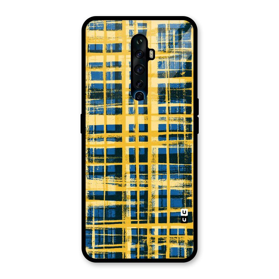 Yellow Rugged Check Design Glass Back Case for Oppo Reno2 F