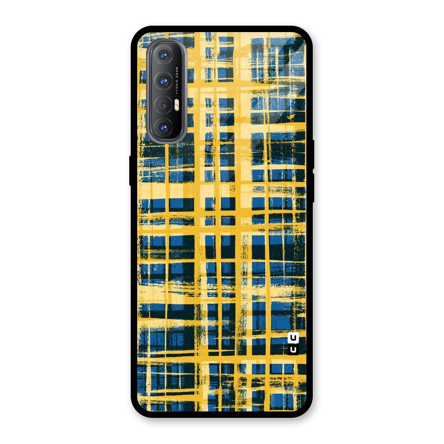 Yellow Rugged Check Design Glass Back Case for Oppo Reno3 Pro