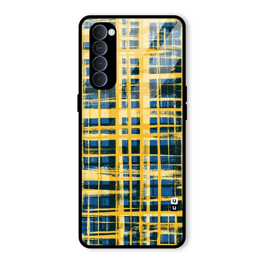 Yellow Rugged Check Design Glass Back Case for Oppo Reno4 Pro