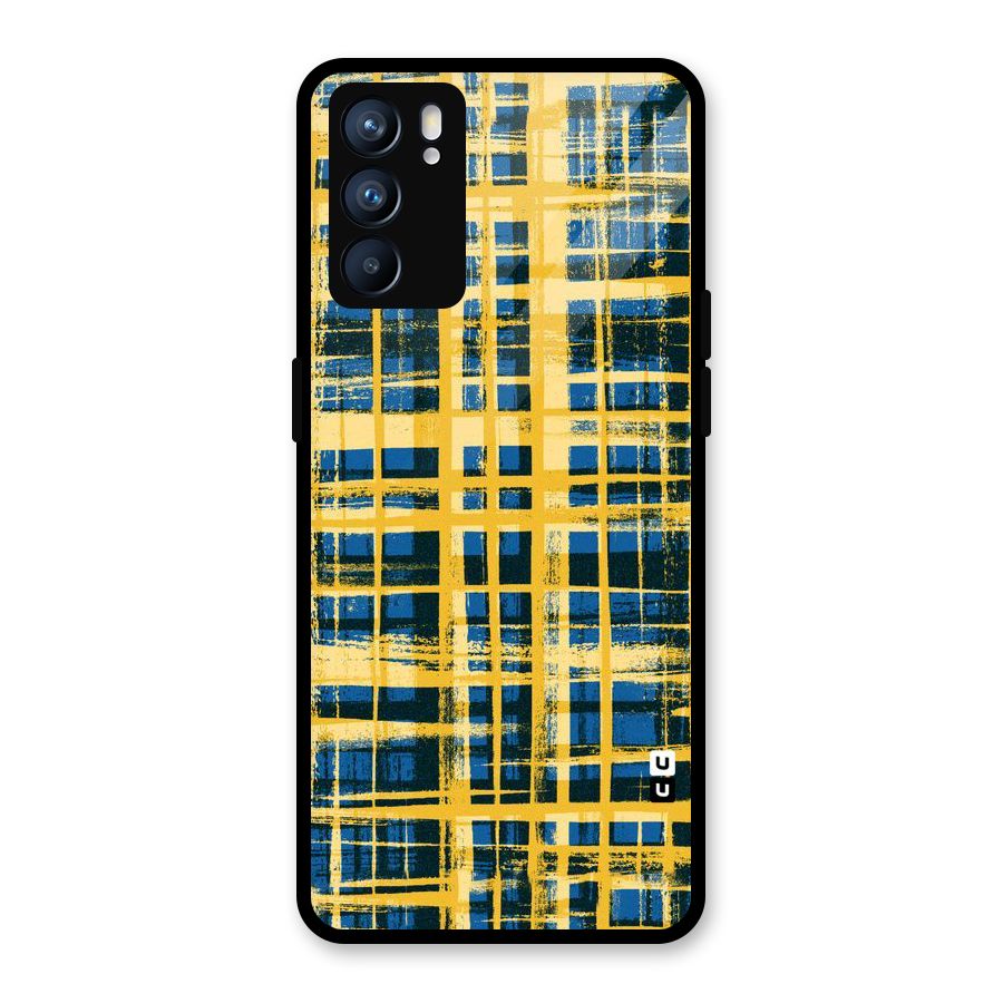 Yellow Rugged Check Design Glass Back Case for Oppo Reno6 5G