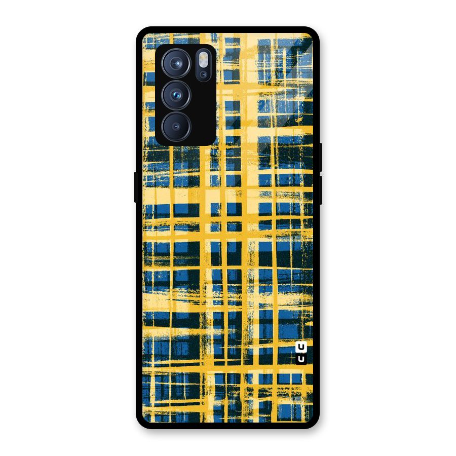 Yellow Rugged Check Design Glass Back Case for Oppo Reno6 Pro 5G