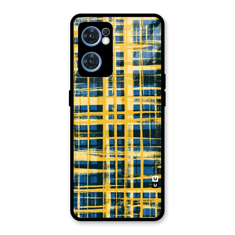 Yellow Rugged Check Design Glass Back Case for Oppo Reno7 5G