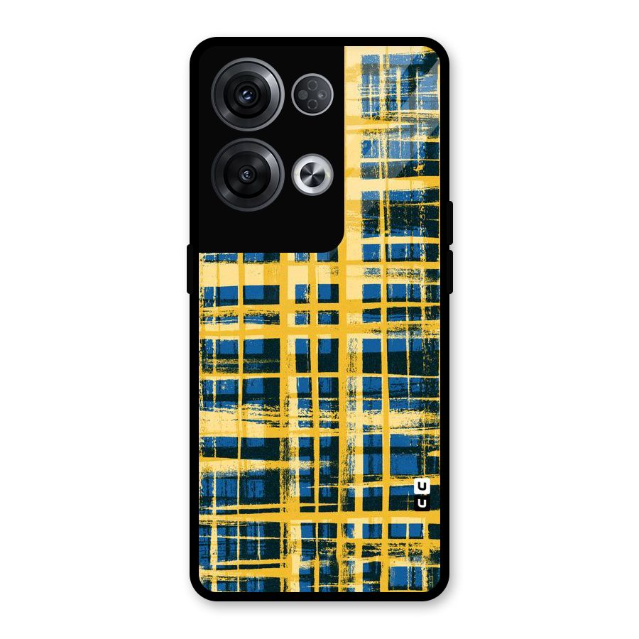 Yellow Rugged Check Design Glass Back Case for Oppo Reno8 Pro 5G