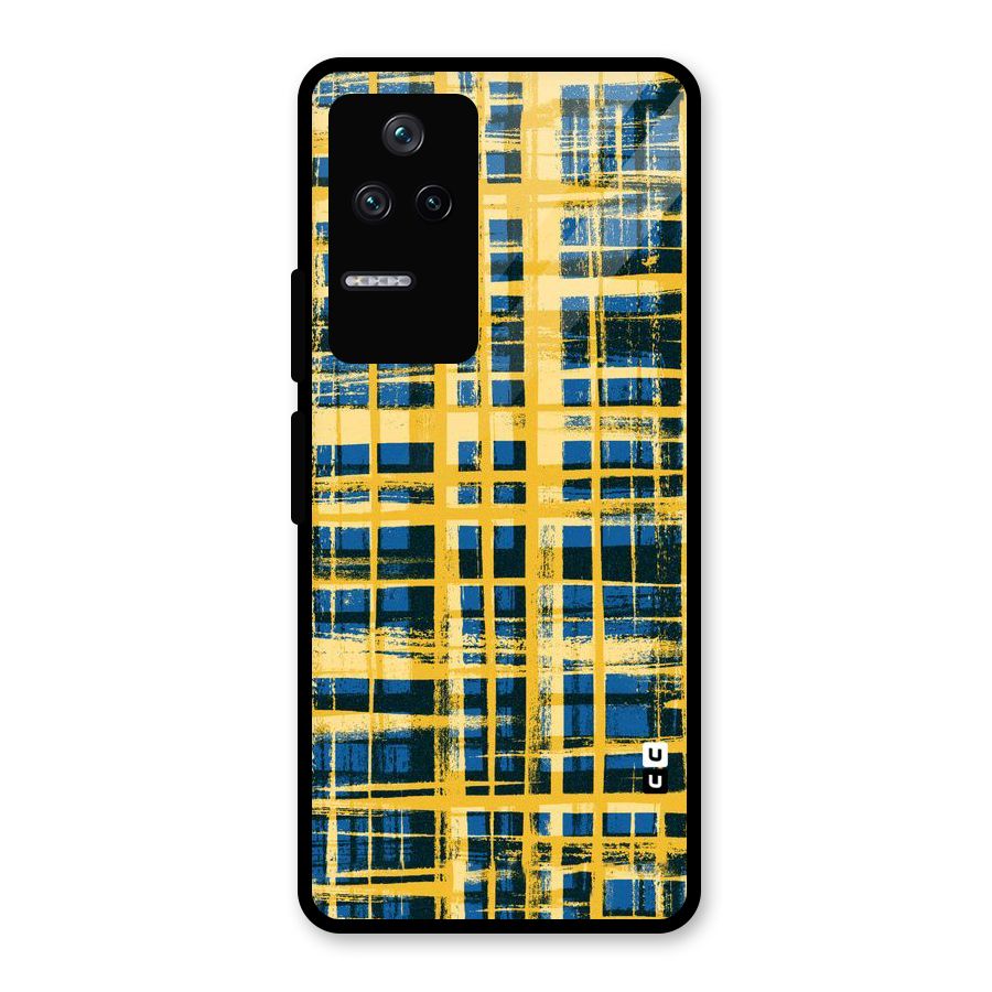 Yellow Rugged Check Design Glass Back Case for Poco F4 5G