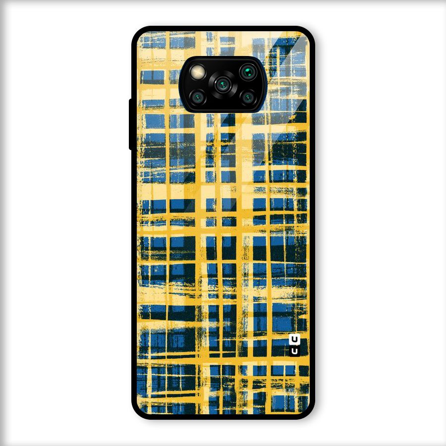 Yellow Rugged Check Design Glass Back Case for Poco X3
