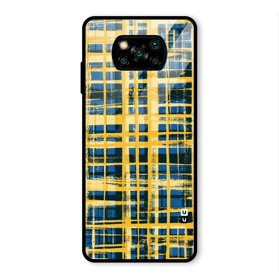 Yellow Rugged Check Design Glass Back Case for Poco X3 Pro