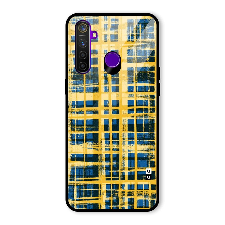 Yellow Rugged Check Design Glass Back Case for Realme 5 Pro
