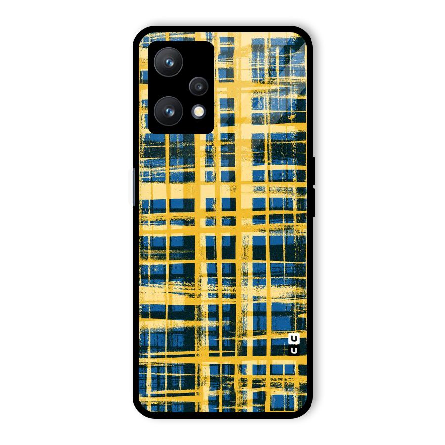 Yellow Rugged Check Design Glass Back Case for Realme 9 Pro 5G