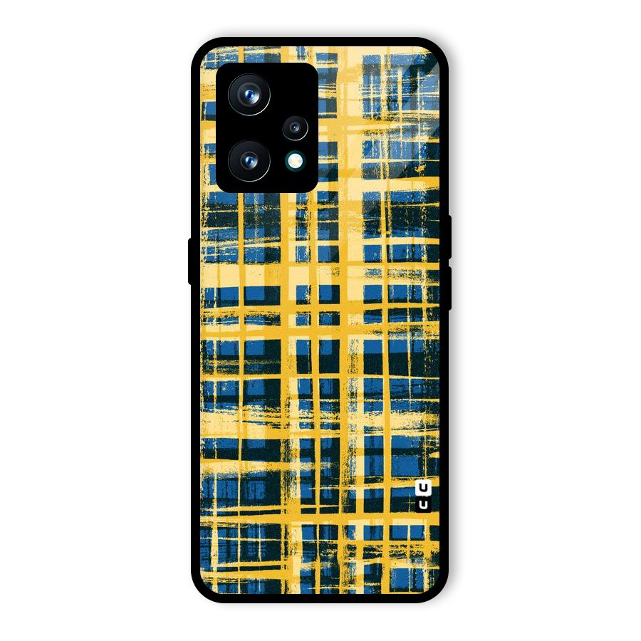 Yellow Rugged Check Design Glass Back Case for Realme 9 Pro Plus 5G