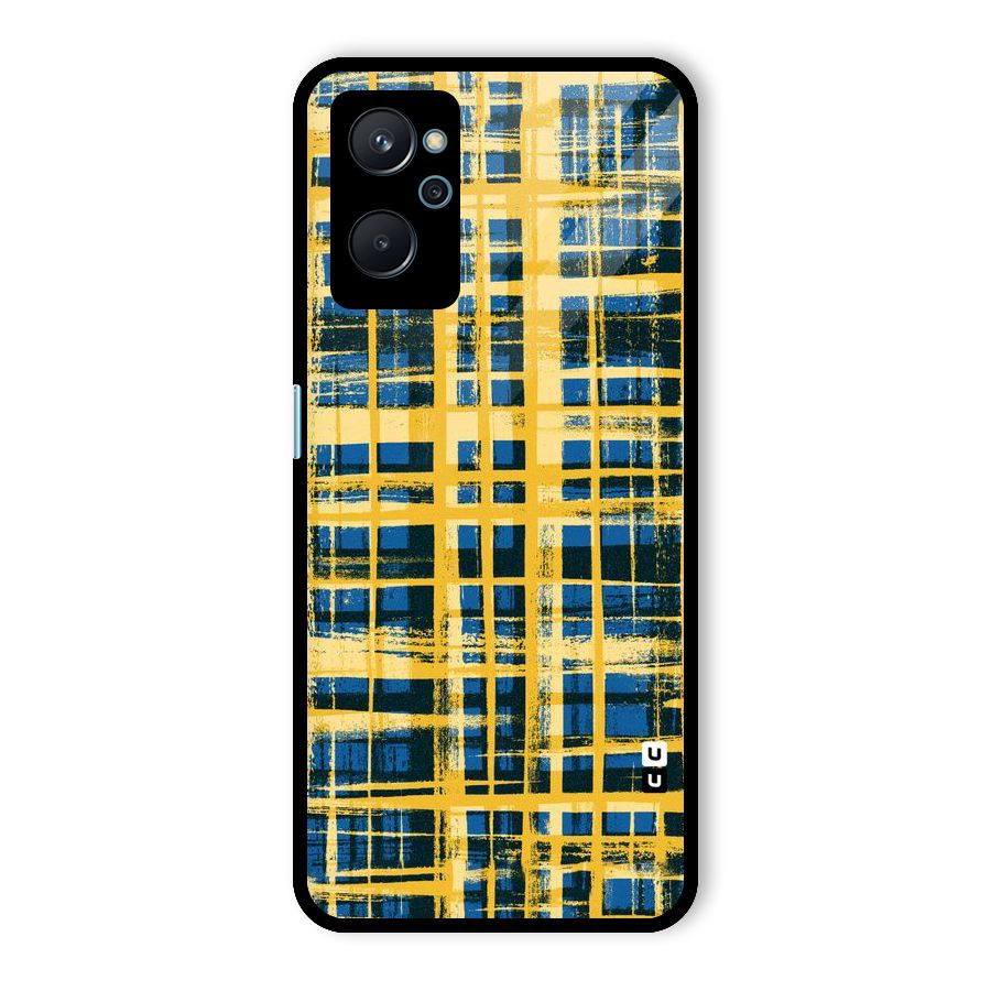 Yellow Rugged Check Design Glass Back Case for Realme 9i