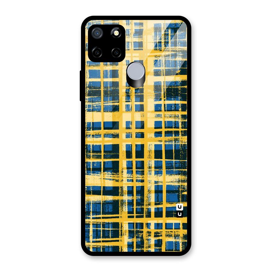 Yellow Rugged Check Design Glass Back Case for Realme C12