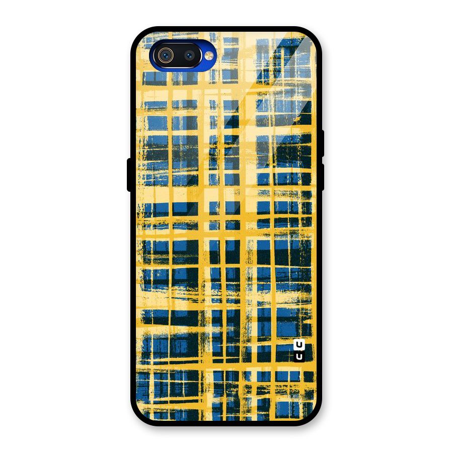 Yellow Rugged Check Design Glass Back Case for Realme C2