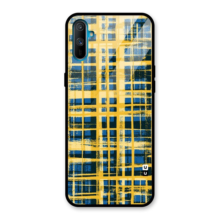 Yellow Rugged Check Design Glass Back Case for Realme C3