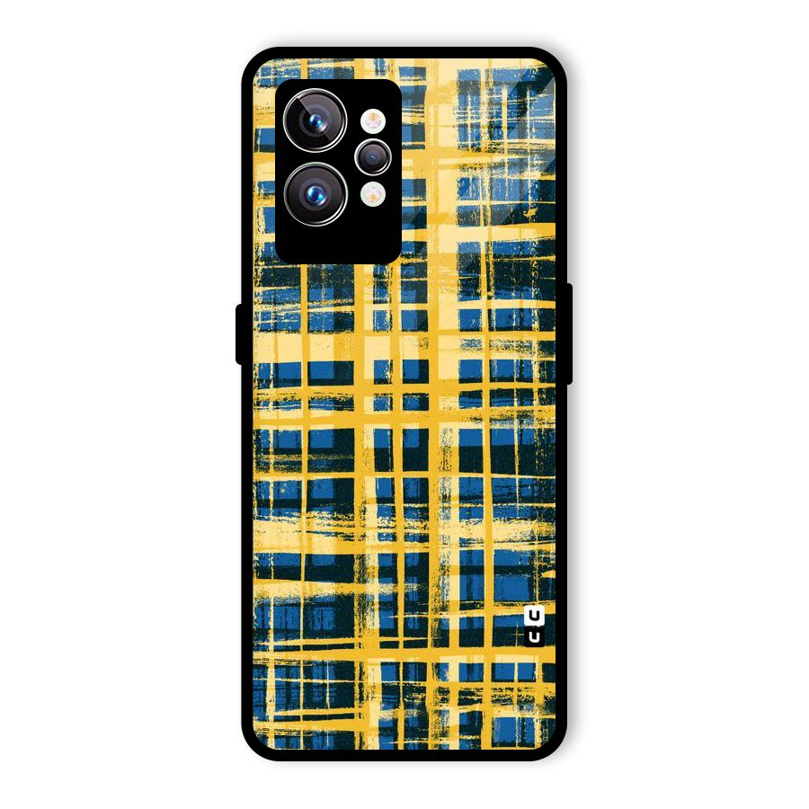 Yellow Rugged Check Design Glass Back Case for Realme GT2 Pro