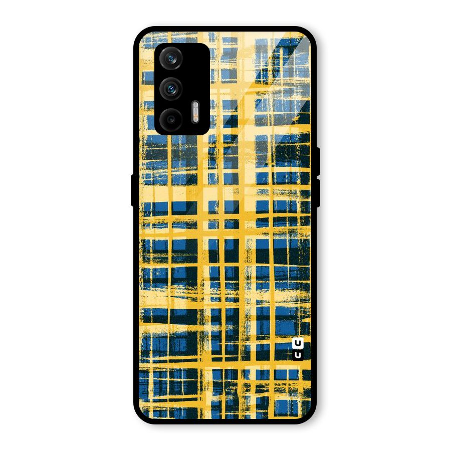 Yellow Rugged Check Design Glass Back Case for Realme GT 5G