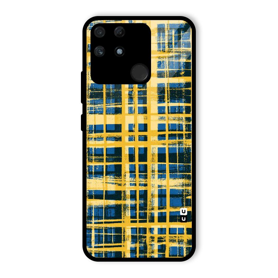 Yellow Rugged Check Design Glass Back Case for Realme Narzo 50A