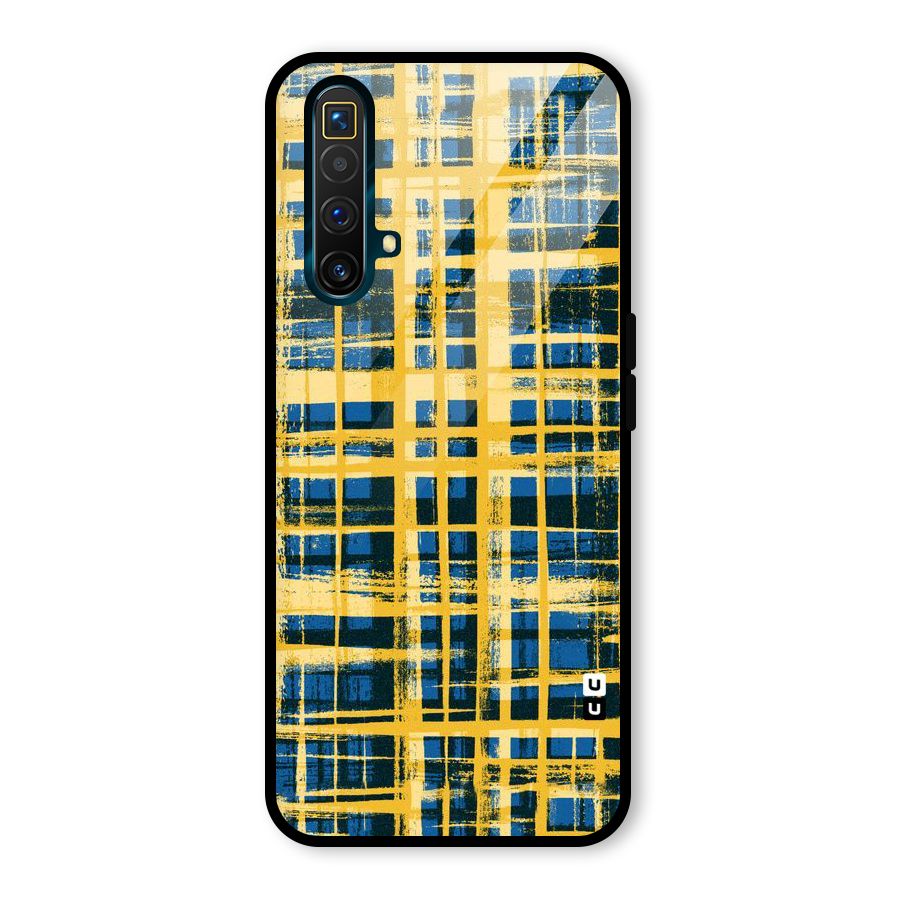 Yellow Rugged Check Design Glass Back Case for Realme X3