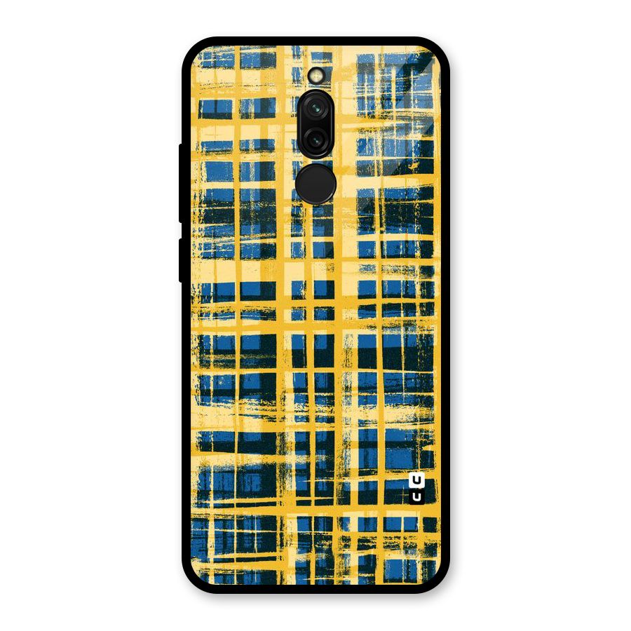 Yellow Rugged Check Design Glass Back Case for Redmi 8