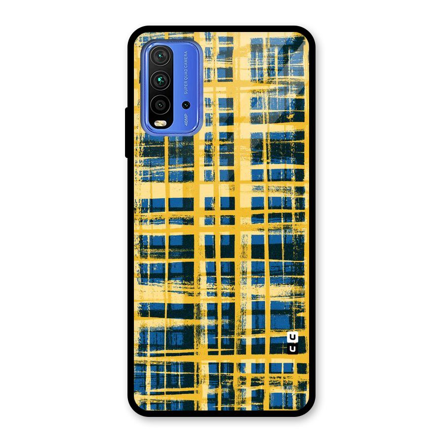 Yellow Rugged Check Design Glass Back Case for Redmi 9 Power