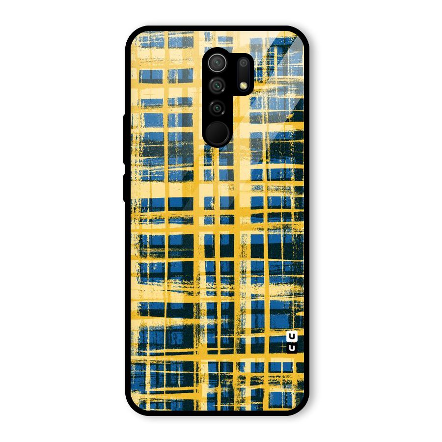 Yellow Rugged Check Design Glass Back Case for Redmi 9 Prime
