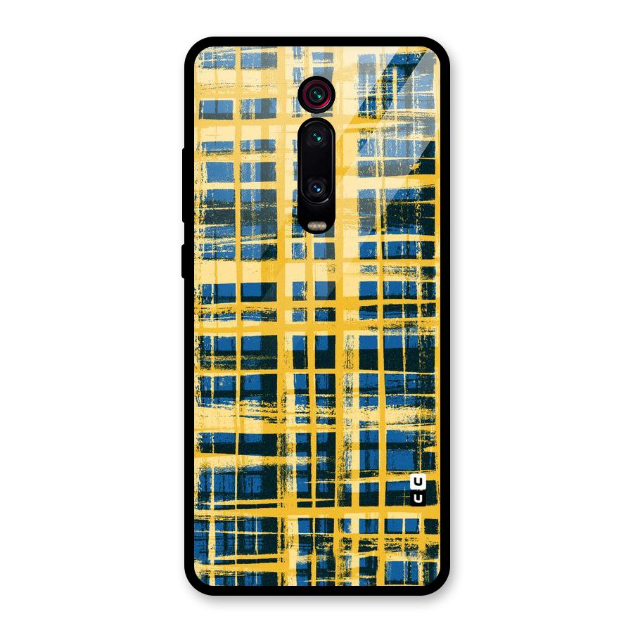 Yellow Rugged Check Design Glass Back Case for Redmi K20 Pro