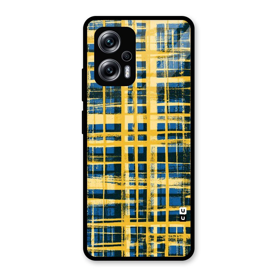 Yellow Rugged Check Design Glass Back Case for Redmi K50i