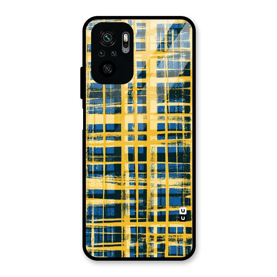 Yellow Rugged Check Design Glass Back Case for Redmi Note 10S