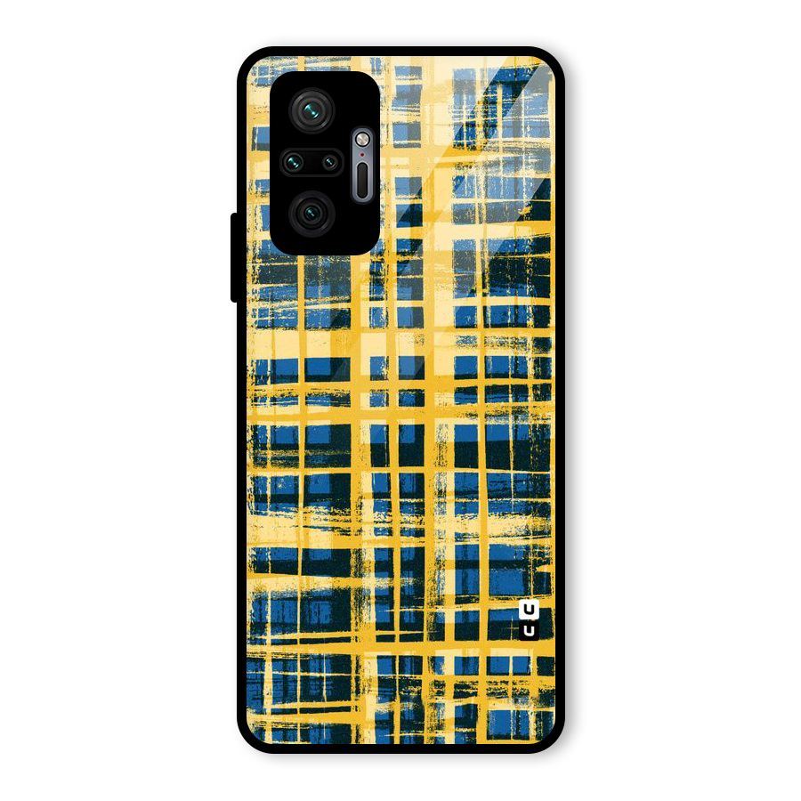 Yellow Rugged Check Design Glass Back Case for Redmi Note 10 Pro