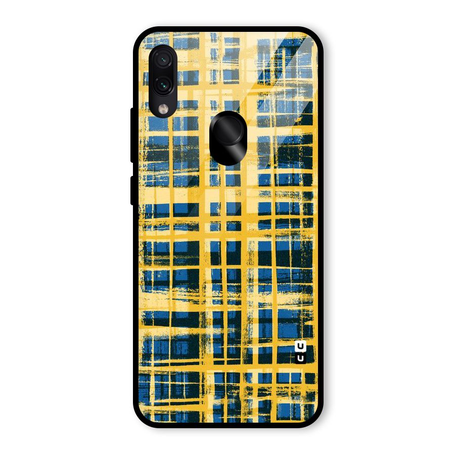 Yellow Rugged Check Design Glass Back Case for Redmi Note 7
