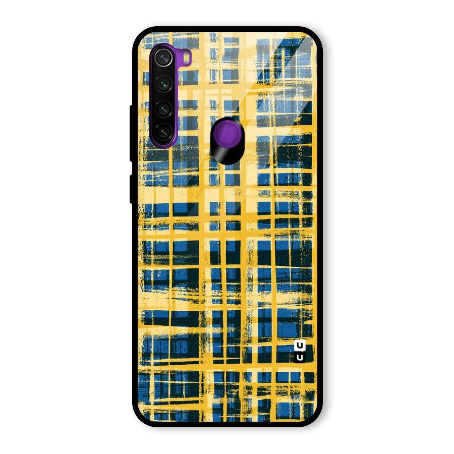 Yellow Rugged Check Design Glass Back Case for Redmi Note 8
