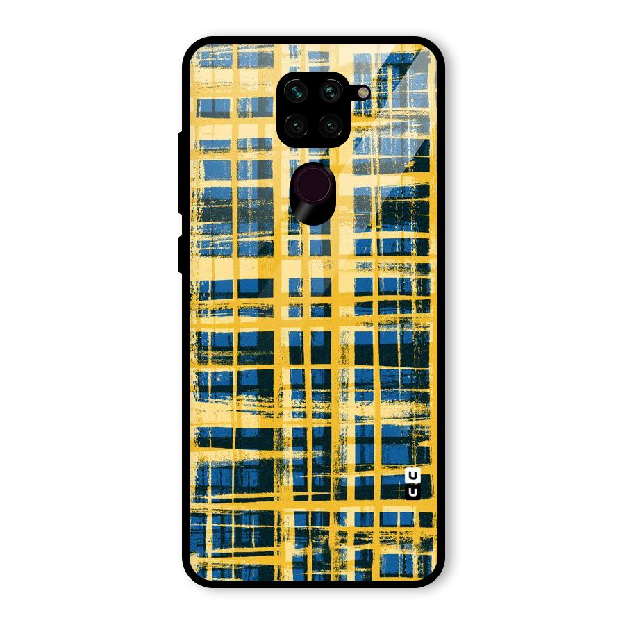 Yellow Rugged Check Design Glass Back Case for Redmi Note 9