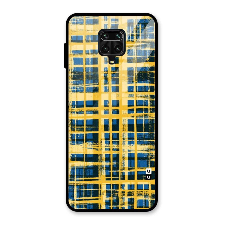 Yellow Rugged Check Design Glass Back Case for Redmi Note 9 Pro