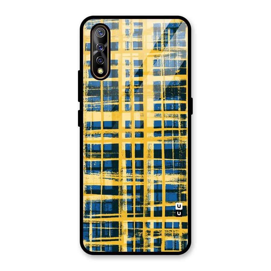Yellow Rugged Check Design Glass Back Case for Vivo S1