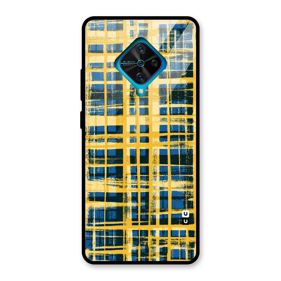Yellow Rugged Check Design Glass Back Case for Vivo S1 Pro