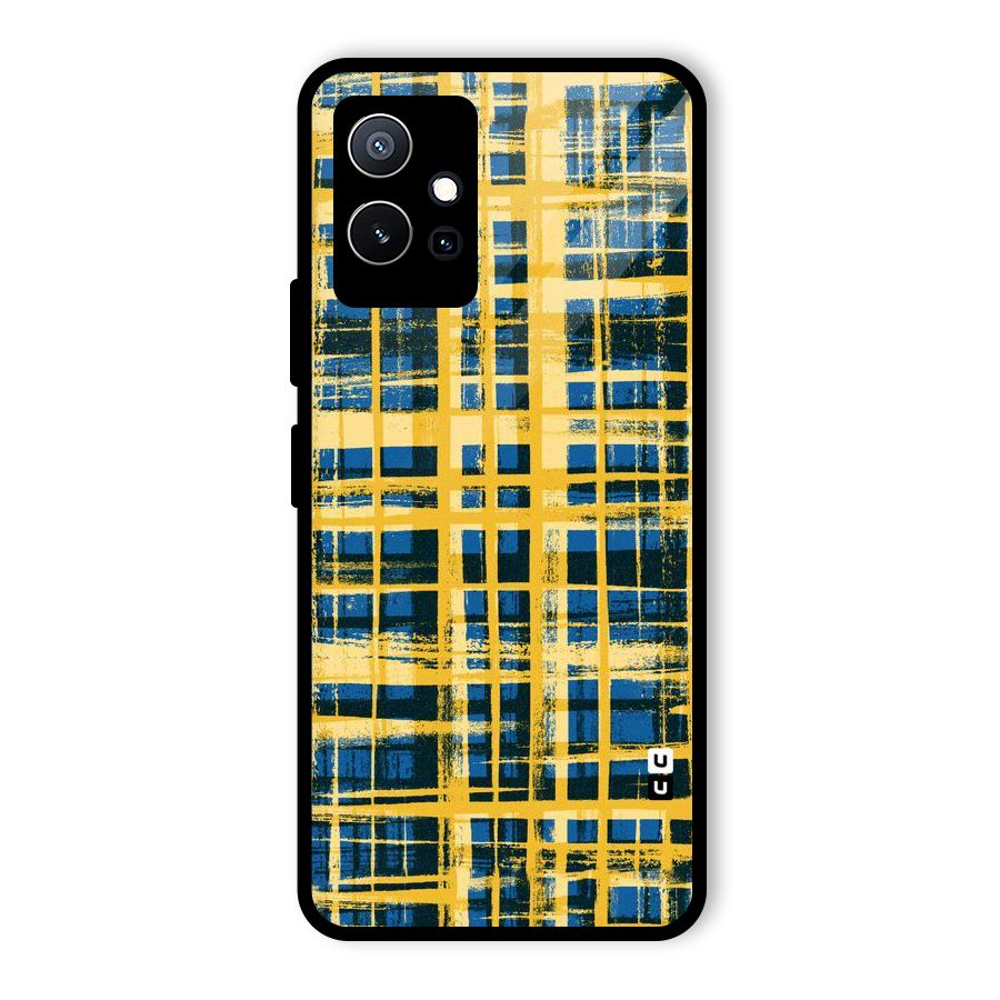 Yellow Rugged Check Design Glass Back Case for Vivo T1 5G