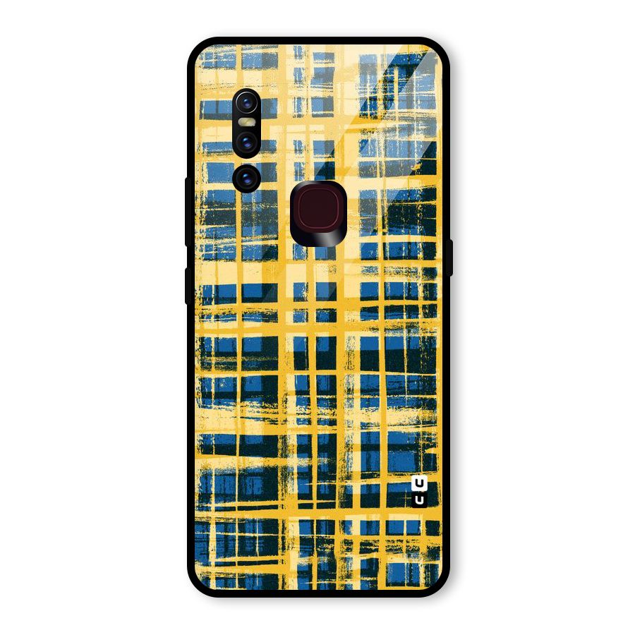 Yellow Rugged Check Design Glass Back Case for Vivo V15