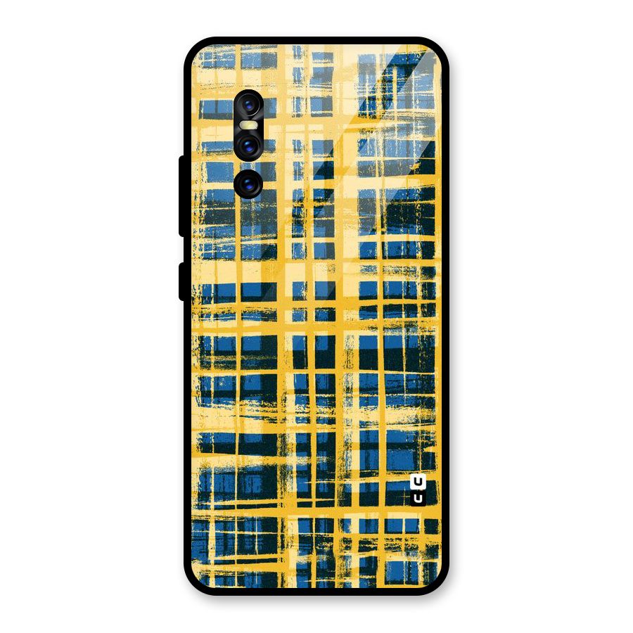 Yellow Rugged Check Design Glass Back Case for Vivo V15 Pro